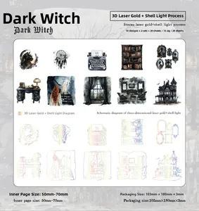 Λήψη macro από αυτοκόλλητα Dark Witch με χρυσό λέιζερ και γοτθικά σχέδια