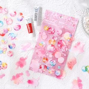 Watercolour bubble aesthetic decorative PET stickers for scrapbooking, 4-piece set