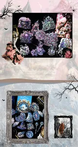 Λεπτομέρεια από dark fantasy PET αυτοκόλλητα με ολογραφικό χρυσό φινίρισμα λέιζερ