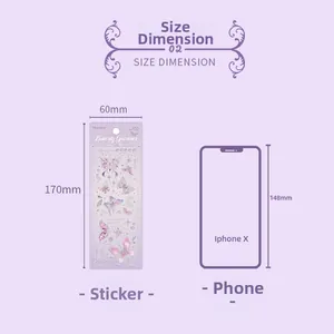 Maattabel met vergelijking van vlinderstickers 60x170mm en een smartphone van 148mm