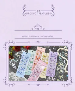 Detailweergave van glinsterende vlinderstickers met goudfolie en glanzende glitterafwerking