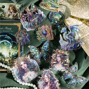 Gothic PET αυτοκόλλητα Forest Fairy με εφέ λέιζερ χρυσού για scrapbooking 20 τεμάχια