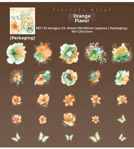 Macro detail of 25 PET watercolor butterfly and floral stickers for DIY journals
