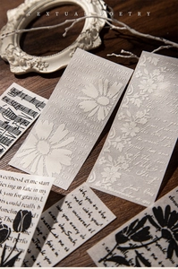 Details von Vintage-3D-Schaumstoffaufklebern mit Blumenmustern und Textpoesie