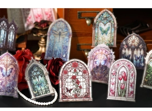 Pegatinas de ventanas góticas con flores y mariposas para decoración de diarios DIY