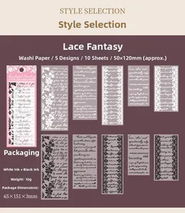 Detailed view of lace pattern washi paper stickers with white and black ink printing