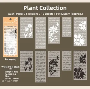 Detailed flat lay of Plant Archives washi stickers featuring botanical patterns and text