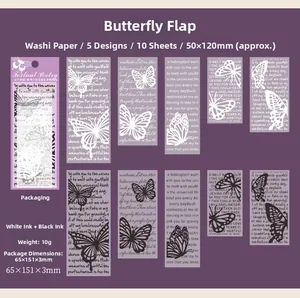 Detailed macro view of retro 3D foam butterfly stickers with vintage poetic typography