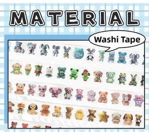 Detail of material washi tape featuring cute plush doll characters for DIY journaling