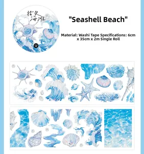 Detail view of the watercolor seashell washi tape with 6cm width for DIY scrapbooking