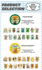 Detail of 3cm washi tape featuring cute plush animal patterns for DIY journaling decor