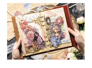 Details der PET-Aufkleber mit holografischen Uhr- und Rosenmotiven für Scrapbooking
