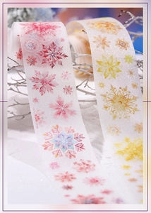 Detail of glitter snowflake PET decorative tape with watercolor texture for DIY scrapbooking