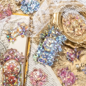 Vintage PET Rosen und Uhr Aufkleber mit Perlmutt-Effekt für Scrapbooking Dekoration