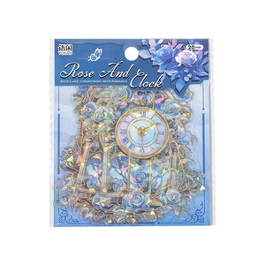 Rose und Uhr Thema Aufkleber für Scrapbooking mit vintage blauen Blumenmotiven