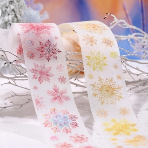 Glitter PET Snowflake Decorative Tape For Scrapbooking DIY Craft Winter Theme Snow Falls Silent Printed Masking Tape Stationery