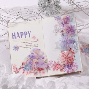Winter snow theme decorative stickers set with butterflies and anime characters for journaling