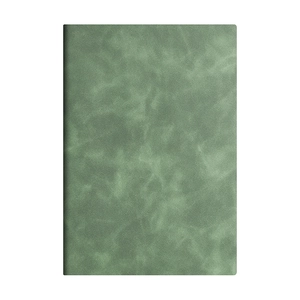 Classic A5 dark green faux leather notebook with fine marble texture on white background