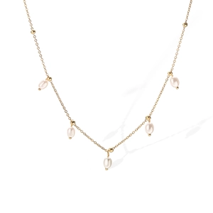Elegante 18K vergoldete Edelstahlkette mit fünf Tropfenperlen-Anhängern für Damen