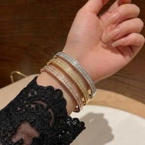 Titanium Steel Bangle Bracelet Gold Plated Multiple Row Cubic Zirconia Twisted Rope Fashion Jewelry Women