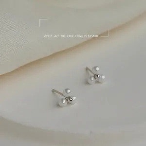 Exquisite Triple Artificial Pearl Cluster Stud Earrings With 925 Sterling Silver Earring Post Brass Minimalist Jewelry For Women