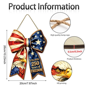 Dettagli targa in legno USA 250 anni di libertà a forma di fiocco, misure 20x26cm