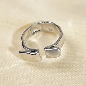 Irregular Lava Texture Twisted Open Ring For Women Minimalist Liquid Metal Style Silver Plated Copper Adjustable Ring