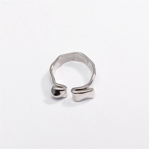 Minimalist silver irregular lava texture open ring with a polished metallic finish