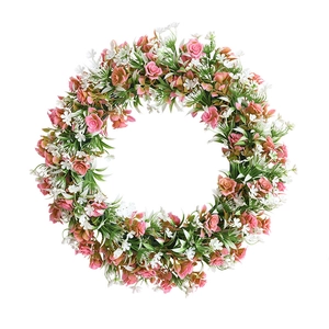 Ghirlanda di ciliegio artificiale con rose rosa ed eucalipto per decorazioni nuziali