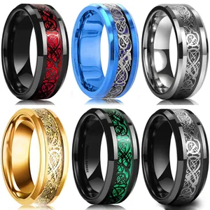Celtic Dragon Stainless Steel Ring Men Vintage Punk Band Fashion Hip Hop Jewelry Polished Inlay Accessory