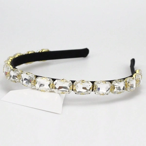 Elegant headband with large rectangular crystals and gold metal claw settings