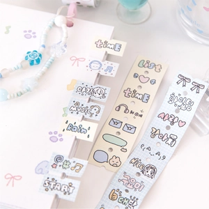Cute label masking tape set with cartoon illustrations for DIY journaling decoration