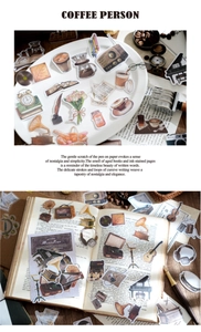 Primer plano de pegatinas vintage de café lifestyle con diseño artístico retro manual