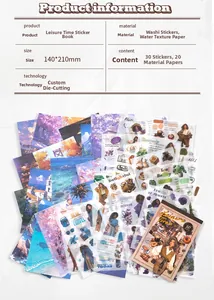 Detail von 50-Blatt Vintage Aufklebern und strukturiertem Papier für Scrapbooking-Hobby