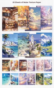 Makroaufnahme von 20 Stück strukturiertem Aquarell-Landschaftspapier mit Kunstmustern