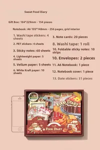 Detailansicht eines 154-teiligen Vintage Food Diary Schreibwaren-Sets mit A6 Notizbuch
