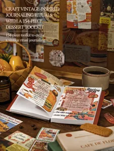 Detail van vintage journaalcollage met dessertthema's en 154 DIY-scrapbooking-onderdelen