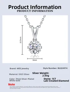 Détail du pendentif flocon en argent S925 avec diamant de culture rond de 1CT