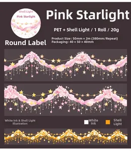 Detalles de cinta PET Pink Starlight con acabado de brillo y patrones de flores