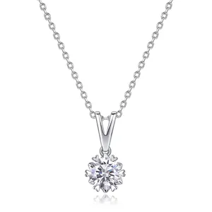 Pendentif Collier en Argent Sterling 925 Diamant de Culture Coupe Ronde Cœur Chaîne de Clavicule Choker pour Femme Bijoux
