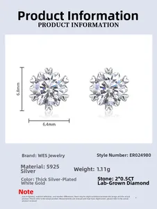 Macro detail of S925 silver snowflake earrings with 0.5ct lab-grown diamonds