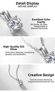 Detail view of EF VS lab-grown diamond pendant showing four-prong S925 silver setting
