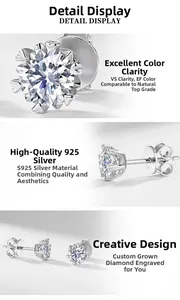 Detailed view of S925 silver six-prong stud earrings with EF color VS clarity stones