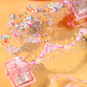 Cinta adhesiva PET brillante con diseños de globos y estrellas para decorar diarios