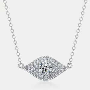 Luxury 925 Sterling Silver Evil Eye Pendant Necklace For Women Round Moissanite Inlaid Elegant Jewelry Commuting Gift