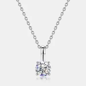 Classic Four Prong Lab Grown Diamond Pendant Necklace 925 Sterling Silver Clavicle Chain Elegant Women Luxury Jewelry Gift