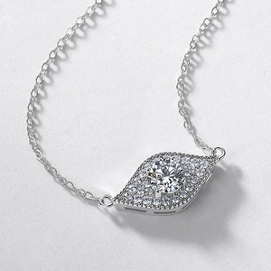 Elegant silver evil eye pendant necklace with central round stone and pave setting