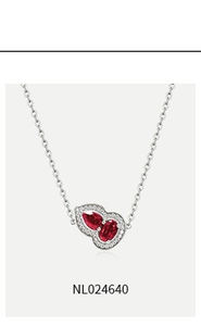Detailed close-up of S925 silver necklace with red stone wulu pendant and micro-set crystals