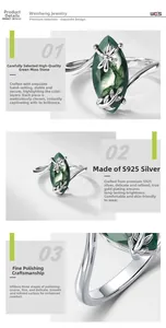 Detail view of S925 sterling silver ring with green moss agate and dragonfly motif