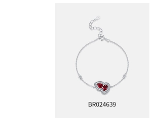 Detail of S925 sterling silver hulu bracelet with lab-grown rubies and lobster clasp